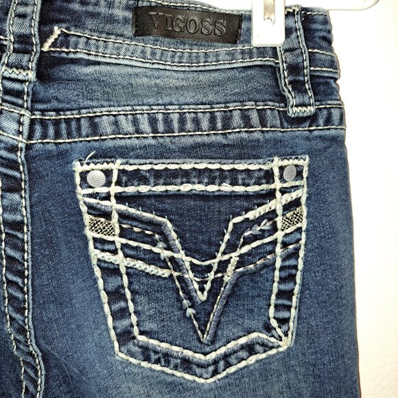 Vigoss Distressed Embroidered Pockets Straight Denim Jeans - Picture 3 of 11
